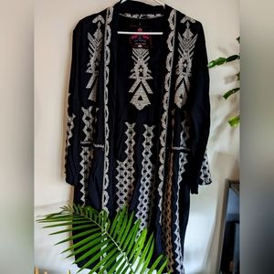 Johnny Was black kimono with white embroidery